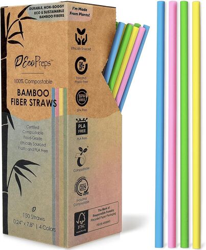 ملونة قابلة للتحلل من الألياف الألياف | 150 عدد ، 100 ٪ قابلة للسماد ، خالية من البلاستيك ، قش شرب الصديق للبيئة للحفلات | 7.8 '' 'نبات الألياف القابلة للتصرف ، مجموعة القش متعددة الألوان in Kuwait