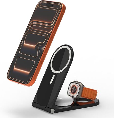 محطة الشحن اللاسلكية ، قابلة للطي 3 في 1 شاحن سفر قابل للطي (أسود) 20W محول ، شاحن مغناطيسي لشاحن Magsafe لـ iPhone16/15/14/13/20 و Airpods و iWatch in Kuwait