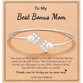 ORISPRE Adjustable Bracelet with Pearl for Bonus Mom Mother in Law Birthday Mother Day Christmas