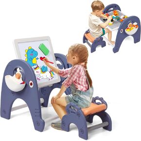 Easel for Kids, Foldable Toddler Easel with Building Block Table, Kids Standing Art Easel with Painting Accessories, Dry Erase Board Magnetic Whiteboard for Kids Toddlers Boys Girls