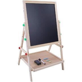 Ejoyous 2-in-1 Easel for Kids, Height Adjustable Double Sided Art Painting Activity Easel Standing Wooden Dry Erase Board with Whiteboard Chalkboard for Toddlers Boys Girls