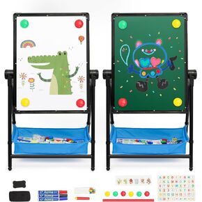 Kids Art Easel Double-Sided Easel Designed with Height Adjustable Function & Large Storage Bag Whiteboard & Chalkboard 360°Rotating Kids Drawing Easels for Kids Toddlers (26inch-43inch)