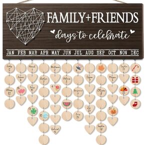 Mothers Day Gifts for Mom Grandma from Daughter, Wood Family Birthday Reminder Calendar Board Wall Hanging DIY Birthday Tracker Plaque with 120 Tags, Best Dad Mom Grandma Gifts for Birthday Christmas
