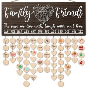Mothers Day Gifts for Mom Grandma from Daughter, Wood Family Birthday Reminder Calendar Board Wall Hanging DIY Birthday Tracker Plaque with 120 Tags, Best Dad Mom Grandma Gifts for Birthday Christmas