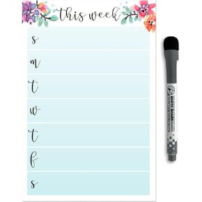 Dry Erase Weekly Calendar Planner Sticker Decal | Removable & Reusable | Magnetic Fine-Tip Marker Included (9 x 12 inches, Rose & Gold)