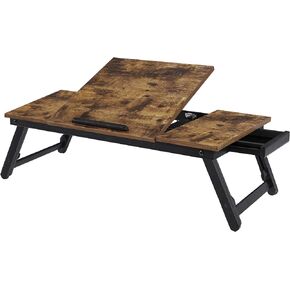 SONGMICS Laptop Desk, Bed Sofa Breakfast Tray, Adjustable Tilt Top, Right-Left Handed, Adjustable Folding Legs, Drawer, Rustic Dark Brown ULLD110B01
