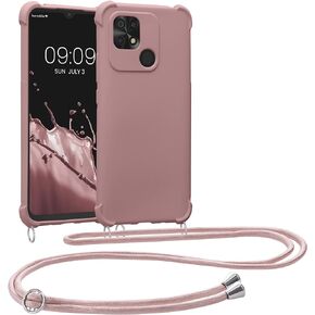 kwmobile Crossbody Case Compatible with Xiaomi Redmi 10C Case - TPU Silicone Cover with Strap - Mother of Pearl