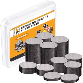 Tungsten Weights 3.125 Ounce 3/8 Inch Incremental Cylinders Car Incremental Weights Compatible with Pinewood Car Derby Weights (11 Pieces, 4 Size)