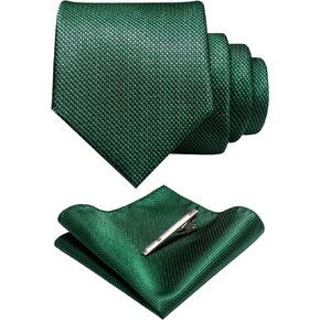 RBOCOTT Mens Woven Tie and Pocket Square with Tie Bar Sets Solid Necktie