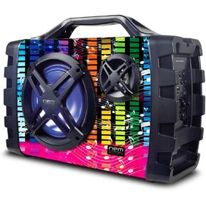 NEM Mobi7e Portable Wireless Bluetooth High Performance Stereo Speaker Extra Bass, USB Recording, Rechargeable Battery, AUX, TF Card Input, FM Radio, MP3, Mic and Guitar Input, LED Lights (Graffiti)