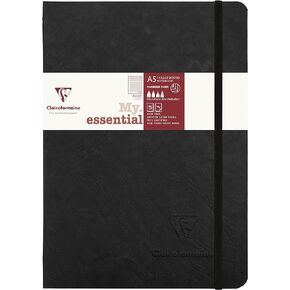 Clairefontaine - Ref 793461C - Age Bag Thread-Bound Notebook (192 Pages) - A5 Size, Lined Rulings, 90gsm Brushed Vellum Paper, Elastic Closure - Black Cover