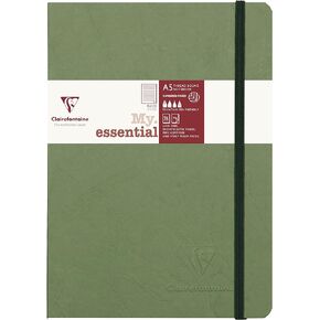 Clairefontaine - Ref 793461C - Age Bag Thread-Bound Notebook (192 Pages) - A5 Size, Lined Rulings, 90gsm Brushed Vellum Paper, Elastic Closure - Black Cover