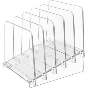MaxGear Incline File Organizer File Holder 5 Sections, File Folder Holder for Desk Acrylic File Organizer Sorter Vertical File Rack File Stand Document Sorter for Office, School, Home, Clear