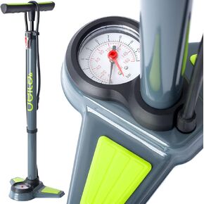 Bike Pump with Gauge by Delta Cycle - Bike Tire Pump with Easy to Read Gauge Fits Schrader and Presta Valves - Compact Air Pump for Bicycles