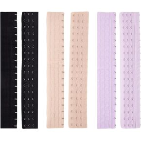 BENECREAT 6Pcs 3 Colors Elastic Corset Extender, Polyester Elastic Corset Extender, 3 Rows of 18 Hook Back Bra Adjusters with Stainless Steel Rings and Hooks, for Corset Shapewear Waist