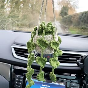 Car Ornament,Cute Crochet Plant Rear View Mirror Pendant Decoration,Handmade Knitted Mirror Hanging Car Interior Accessories for Car Rear View Mirror(2pcs Sunflower Rose)