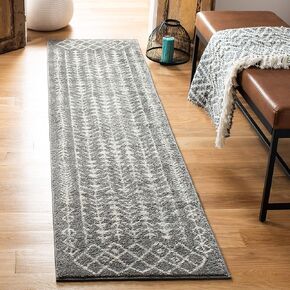 SAFAVIEH Tulum Collection Runner Rug - 2' x 10', Dark Grey & Ivory, Moroccan Boho Distressed Design, Non-Shedding & Easy Care, Ideal for High Traffic Areas in Living Room, Bedroom (TUL262F) in Saudi Arabia