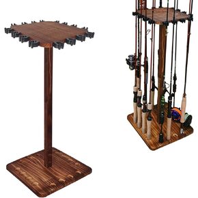 Aventik Fishing Rod Holders for Garage, Floor Stand Holds up to 16 Rods Wood Fishing Gear Equipment Storage Organizer, Fishing Pole Rack for Fishing Gifts (16s Rod Rack)