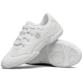 FUQIAO Girls White Cheerleading Shoes Youth Lightweight Competition Cheer Sneakers Breathable Dance Training Shoes