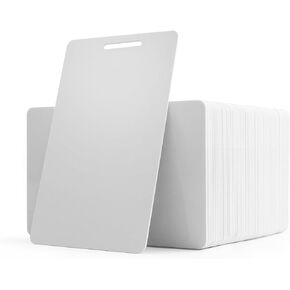 FOTODEK - 100 Portrait- Slot Punched Blank White Printable ID Cards - Made for Dye-Sublimation ID Card Printers - Highly Durable - CR80 Size (Portrait Slot)