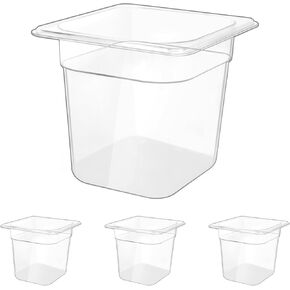 4 عبوات من مقالي الطعام الشفافة من ISUSSER، حاويات تخزين طعام تجارية عميقة مقاس 1/6 مقاس 6 بوصات، مقلاة من البولي كربونات قابلة للتكديس مع مؤشر للسعة in Kuwait