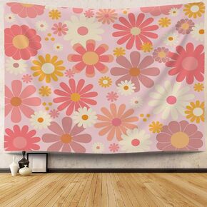 Mocsicka Cute Retro Flower Tapestry Groovy Daisy Floral Lovely Modern Cartoon Pastel Colorful Tapestries Wall Hanging For Room 59x51 Inch