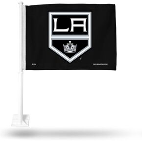 Rico Industries NHL Los Angeles Kings Shield Logo Double Sided Car Flag Double Sided Car Flag - 16" x 19" - Strong Pole That Hooks onto Car/Truck/Automobile