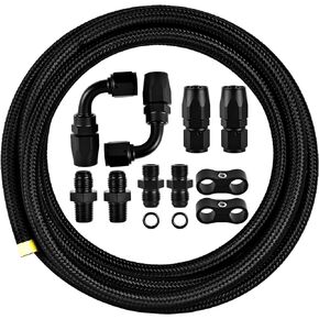 MuRealy AN6 6AN Automatic Transmission Cooler Lines Kit - 3/8 Nylon Braided Hose Kit with Fittings For 4L60E 4L65E - 14.7FT Black