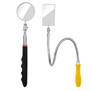 Telescoping Inspection Mirror, Flexible Retractable Automotive Extension Round Mirror 360 Rotation&Bendable Square Mirror, Extendable Mirror on a Stick for Checking Vehicle Condition-Gift for Men