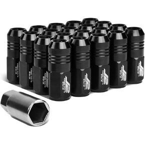 J2 Engineering LN-T7-007-125-BK 20Pcs M12 x 1.25 7075-T6 Aluminum 50mm Close-End Lug Nut w/Socket Adapter Key (Black)