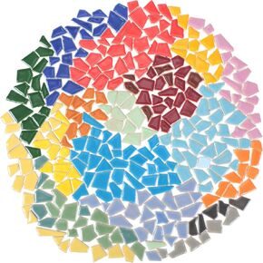 800 Pieces Mixed Shapes Mosaic Tiles for Crafts Bulk Ceramic Glass Mosaic Pieces Colorful Stained Glass Mosaic Kits for Adults DIY Mosaic Making Supplies Art Projects, Mixed Colors, 0.5 x 2 cm, 1 kg
