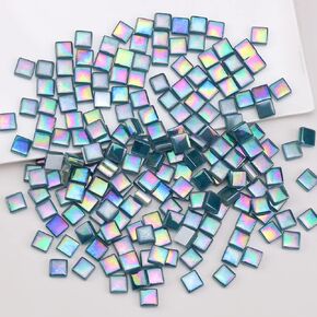 Iridescent Glass Mosaic Tiles for Crafts Bulk Square Blue Mosaic Pieces Glass Tile Kit for Adult 160pcs Glitter DIY Decoration Art Handmade Creative Puzzle Kits