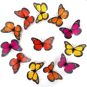Hommtina 40 Pcs Monarch Butterfly Decorations for Crafts Premium Fake Butterflies Wall Decor for Home, Wedding, Party (Orange-yellow mixed color)