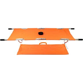 LINE2design Medical Emergency Folding Portable Stretcher with Heavy Duty Handles, Carrying Case and Straps - EMT Backboard Ambulance Folding Stretcher, Secure Patient Transport Mover - Orange