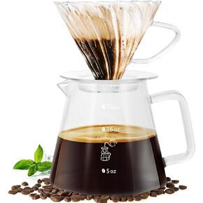 YMMIND 21oz Pour Over Coffee Maker Set, V60 Glass Coffee Dripper, Octagonal Shape Coffee Pot with 40Pcs Filter Paper Gift Set