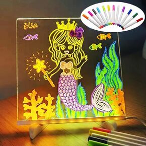 Led Note Board with Colors, Light Up Acrylic Message Board, Glowing Acrylic Dry Erase Board with Light, Led Boards to Write On, Led Writing Board Led Drawing Board (11.8 * 7.9in)