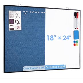 ARCOBIS Cork Board White Board Combo, 24"X18" Linen Bulletin Board Whiteboard for Wall, Double-Sided Magnetic Dry Erase Corkboard for Home, Office, School, Rustic Grey