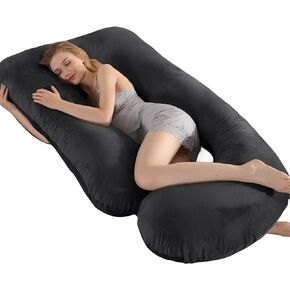 Pregnancy Pillow, Full Body 57 Inch Maternity Pillow with Removable Washable Cover - Sleep Support for Legs, Back, Neck, Shoulder, HIPS, Belly for Pregnent Women, Velvet Cover (Black)