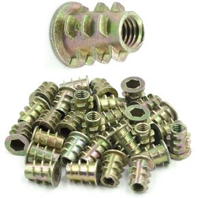 Tsnamay 30 Pcs M4x10mm Threaded Insert Nuts Zinc Alloy Hex Socket M4 Internal Threads Furniture Screw for Wood