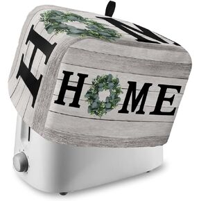 Farmhouse Toaster Cover 4 Slice, Kitchen Small Appliance Covers Bakeware Protector, Spring Eucalyptus Leaves Wreath Home Wooden Washable Oven Dustproof Cover for Women Gift