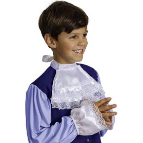 Skeleteen Colonial Lace Jabot Set - White Lace Ruffled Tie Jabot with White Lace Cuffs Set Costume Accessories for Men Women and Children