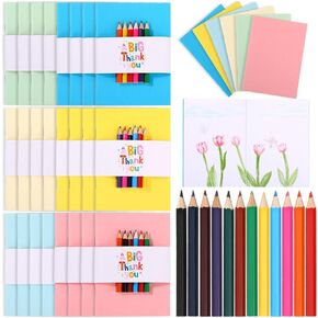 Motiskyy 24 Pack Colored Pencils Party Favor Set for Kids Gifts, Mini Pencils Notebook Bulk Creative DIY Birthday Party Favor Includes 144 Pcs Colored Pencils 24 Pcs Notebook 24 Pcs Thank You Cards