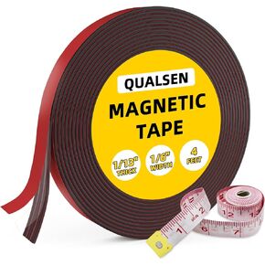 Qualsen Magnetic Tape Strong Flexible Magnetic Strip Magnetic Strips with Adhesive Backing Magnetic Tape Roll Magnet Tape for Fridge, Sticky Magnets for Whiteboards and DIY Projects(1/2 Inch x 4 Feet)
