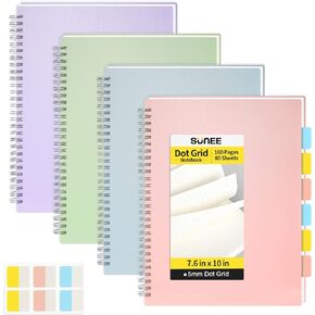 SUNEE Dotted Spiral Notebook - 4 Pack Large Bullet Journals 8.5 x 11 Inches 5 x 5mm Dot Grid Paper 80 Sheets/160 Pages - Journals for Study and Notes (pink, blue, green, purple)