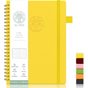 ALLTREE Lined Journal Notebook Spiral Notebook Hardcover Twin Wire Spiral Bound Notebook with Date & Month Recording Pen Loop Pocket Stickers Ribbon 160 Pages Journal for Women & Men Pink(6"x8.25")