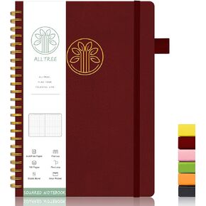 ALLTREE Lined Journal Notebook Spiral Notebook Hardcover Twin Wire Spiral Bound Notebook with Date & Month Recording Pen Loop Pocket Stickers Ribbon 160 Pages Journal for Women & Men Pink(6"x8.25")