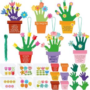 Gemscream 30 Sets Mother's Day Handprint Crafts for Kids DIY Mother's Day Crafts Make Your Own Flower Handprint Ornaments for Kids Mother's Day Craft Gifts Classroom Party Favor Home Fun Activities