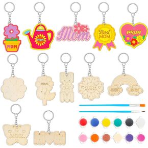 Yousoontic 12pcs لون الخشب الخاص بك سلاسل المفاتيح عيد الأم الحرف للبنين الفتيات أفضل الهدايا أمي فارغة زهرة القلب فراشة قوس قزح على شكل سلاسل المفاتيح هدايا عيد ميلاد أمي من ابن ابنة in Kuwait