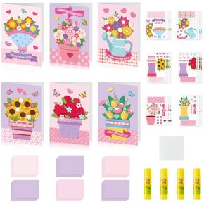 COcnny Mothers Day Crafts for Kids - 24 Set DIY Mother's Day Gifts Flower Card Arts Kit Bulk From Kids, Mom Bouquet Paper Craft Gift, Make Your Own Floral Crafting for Classroom Home School Activities