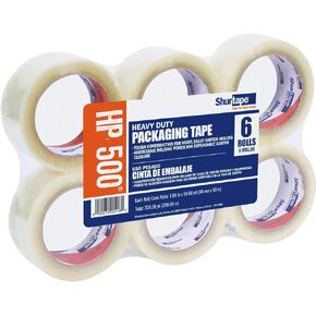Shurtape HP500 Heavy Duty Grade Hot Melt Packing Tape Rolls, 1.88 Inch by 54.6 Yards, 6 Pack, Clear